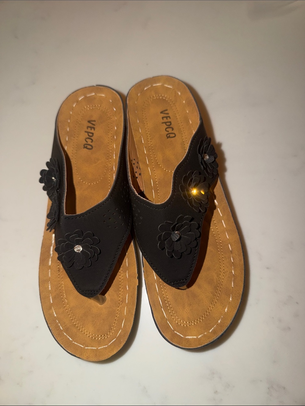 Black Floral Slip-On Sandals for Women - Picture 1 of 2